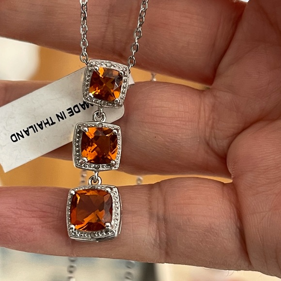 Orange citrine & diamond sterling silver pendant - Picture 2 of 13